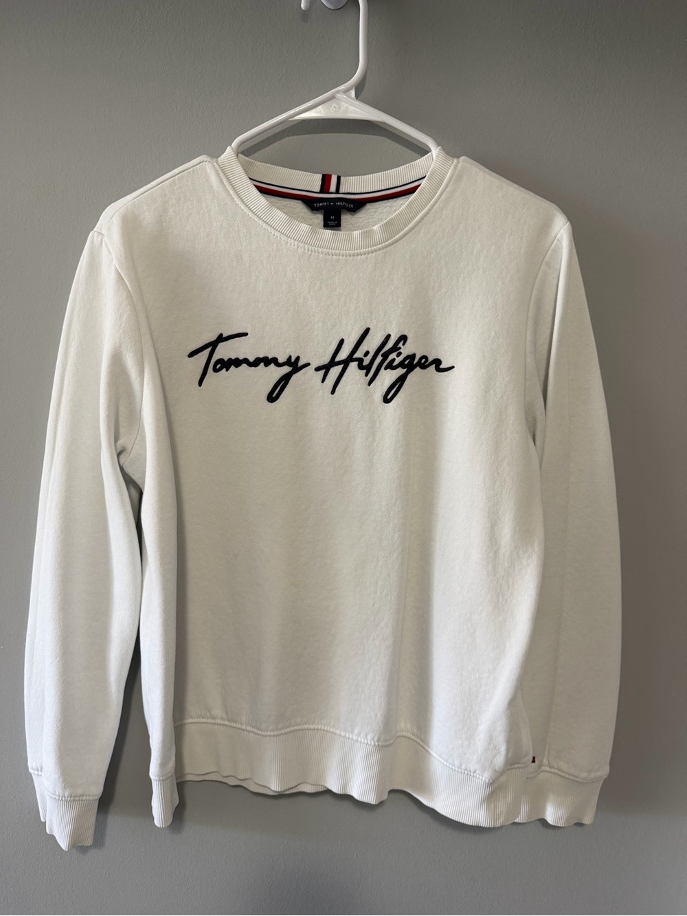 Tommy Hilfiger White Crewneck with Black Script Logo